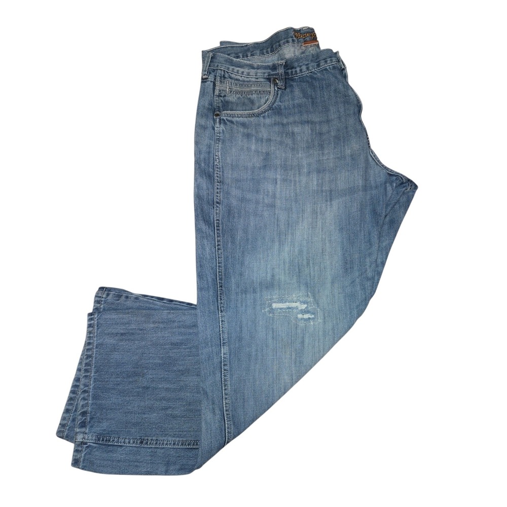 Wrangler‎ Retro Boot Cut Jeans Mens 42x32 Light Wash Distressed Denim WLT20BB